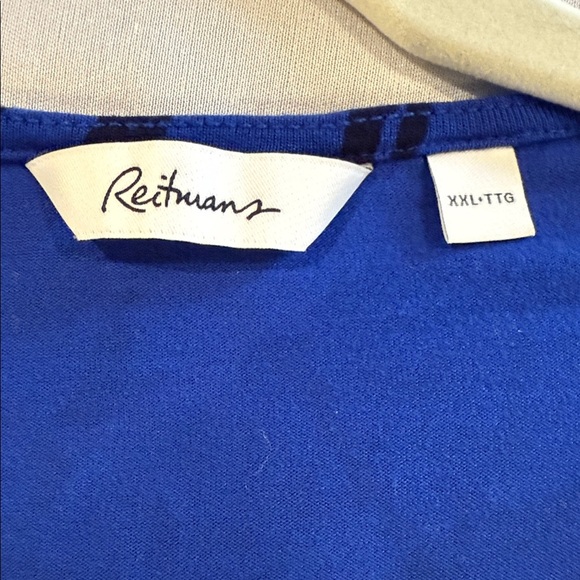 Reitman's Blue V-Neck Tunic, Black Leaf Print, Asymmetrical Hem Women's Sz XXL - Picture 10 of 11